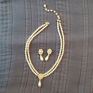 Monet 1990's Vintage Faux Pearl Necklace & Earrings